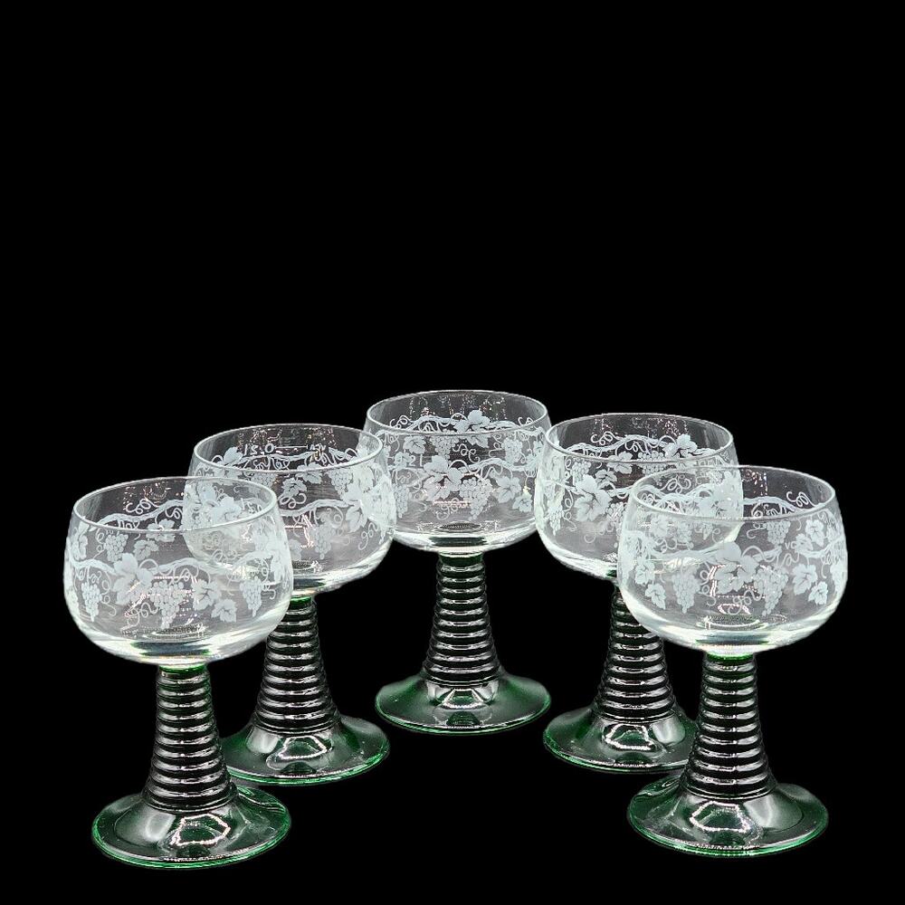 Mid Century Luminarc Etched Grape Roemer Wine Glass Set